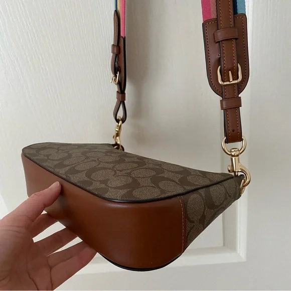 $328 Coach Jes Baguette Signature Canvas Radial Rainbow Leather Crossbody C6817 - Picture 13 of 16